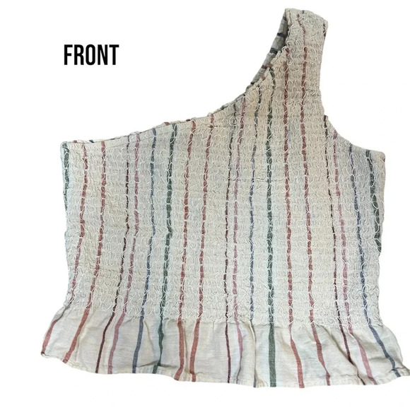 American Eagle One Shoulder Cream with stripes Top Size Medium - Picture 1 of 4